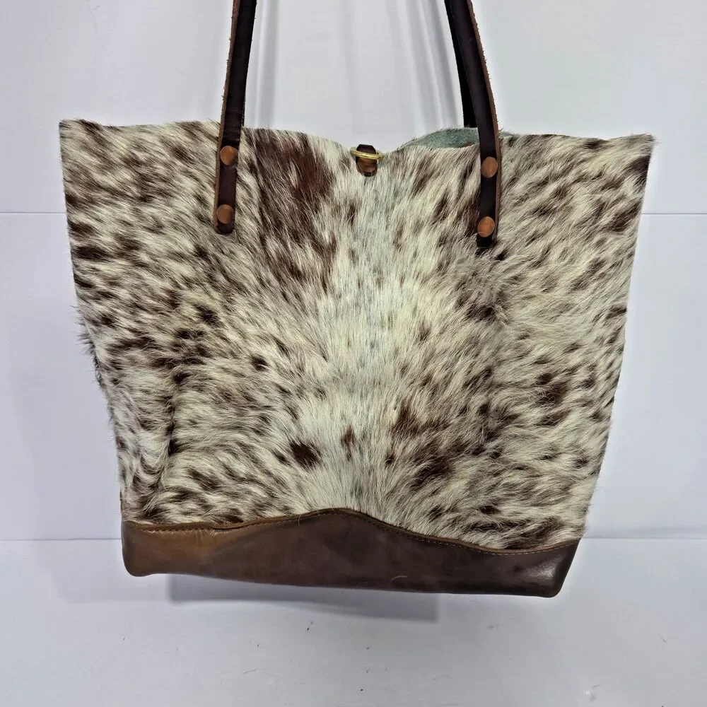 Meanwhile Back on the Farm Hair On Hide Cow XL 16" TOTE BAG AUTHENTIC $375 - Picture 3 of 9